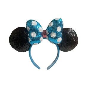 Tokyo Disney Resort Headband Ears Minnie Mouse Blue Sequin Dot Ribbon DisneyLand